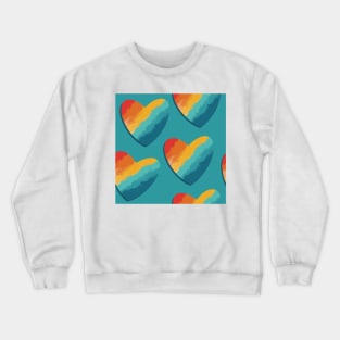Retro Rainbow Hearts Repeat Pattern on Blue Crewneck Sweatshirt